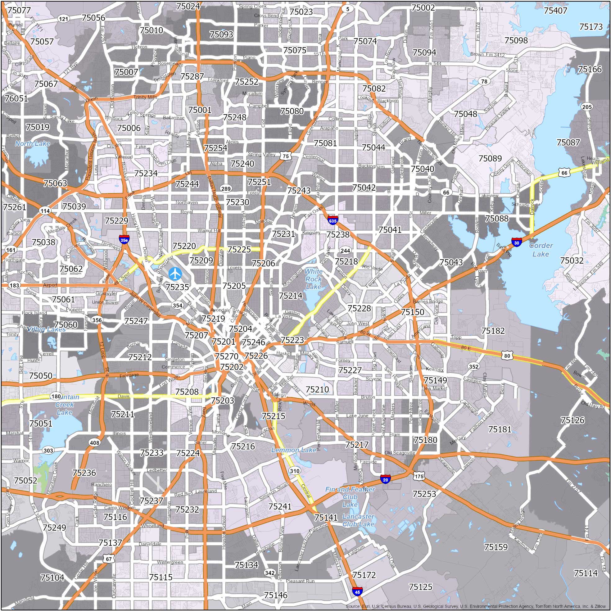 Dallas ZIP code map showing demographic analysis capabilities